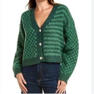 NWT Raga Green Multi Print V-Neck Button Cardigan 3X